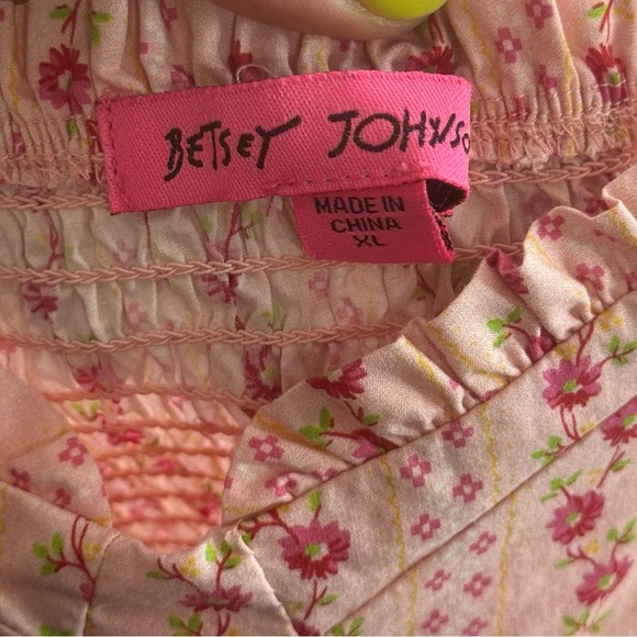 SOLD BETSEY JOHNSON Ditsy Floral Tiered Mini Dress Size XL Pink Cotton Poplin - Picture 9 of 11